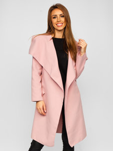 Ružový dámsky dlhý kabát Bolf 5079