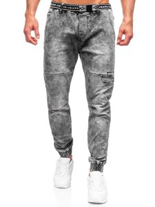 Sivé pánske riflové jogger nohavice s opaskom Bolf T392