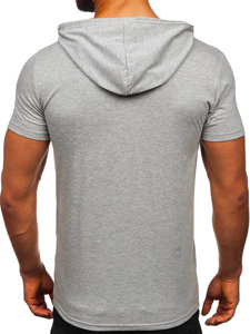 Sivé pánske tričko s kapucňou bez potlače Bolf 8T89