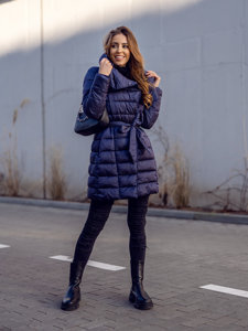Tmavomodrá dámska dlhá zimná bunda Bolf J9061
