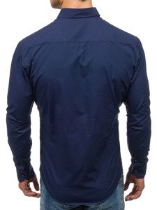 Tmavomodrá pánska elegantná košeľa s dlhými rukávmi BOLF 5827