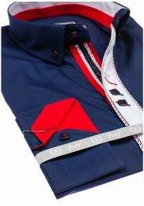 Tmavomodrá pánska elegantná košeľa s dlhými rukávmi BOLF 5827