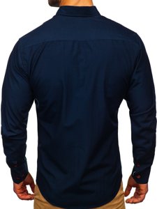 Tmavomodrá pánska košeľa s dlhými rukávmi Bolf 20710