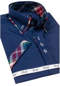 Tmavomodrá pánska košeľa s krátkymi rukávmi Bolf 6540