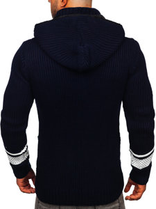 Tmavomodrý hrubý pánsky sveter/bunda so zapínaním na zips s kapucňou Bolf 2051
