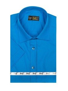 Tyrkysová pánska elegantá košeľa s krátkymi rukávmi BOLF 7501